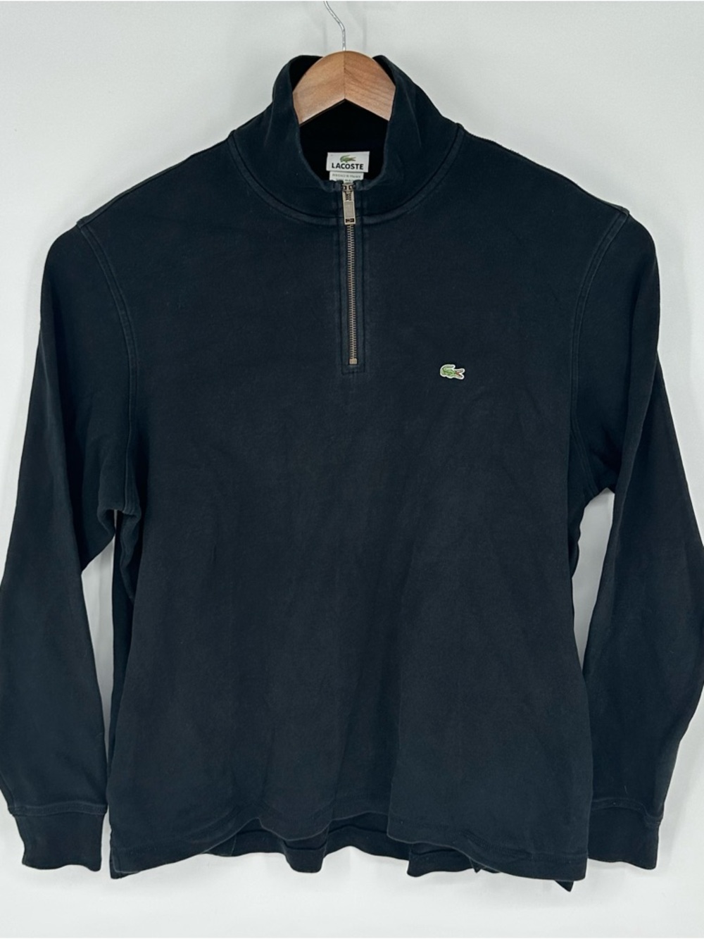 Lacoste Quarter Zip Pullover Sweatshirt Mens XXL Black Cotton Pockets A6